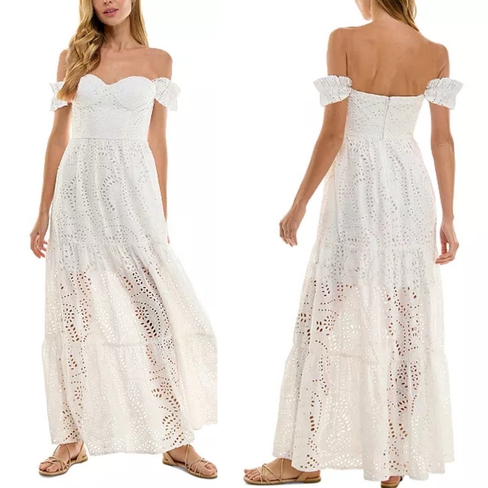 SENI & CADE' Off-The-Shoulder Eyelet Maxi Dress -Size Medium